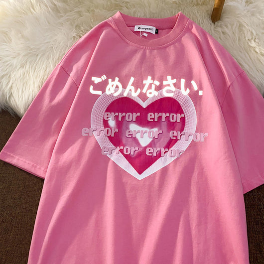 Camiseta Suelta Cuello Redondo Estilo Coreano con Estampado - Image 3