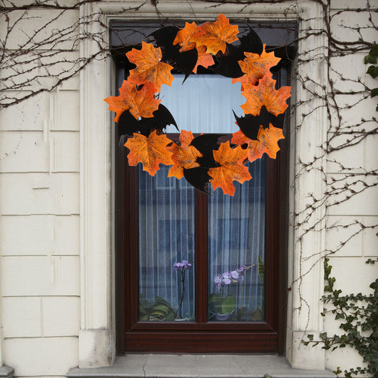 Corona Decorativa Halloween con Murciélagos y Hojas de Arce - Naranja - Image 3