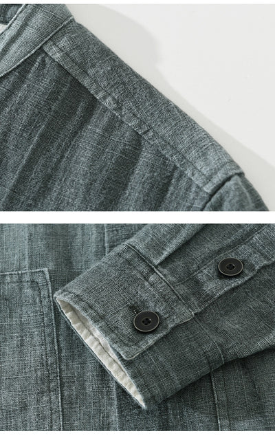 Camisa Retro de Lino con Cuello Mao para Hombre - Diseño Clásico Casual - Image 13