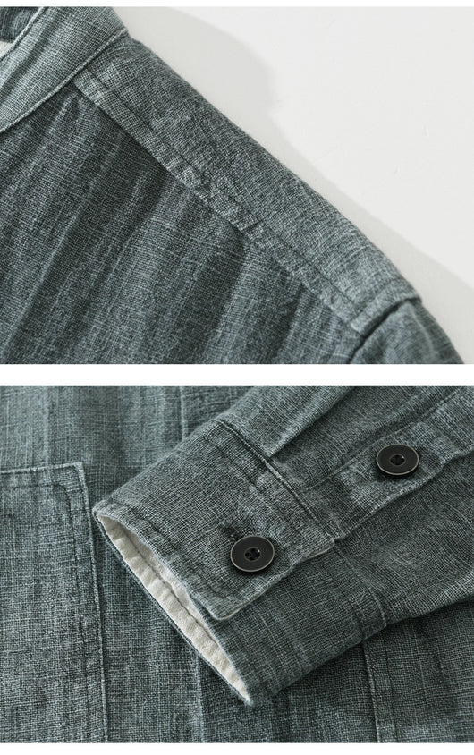 Camisa Retro de Lino con Cuello Mao para Hombre - Diseño Clásico Casual - Image 13