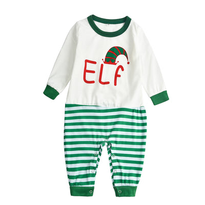 Green and white Christmas elf pajama set with a long-sleeve top and striped pants for parent-child matching. - Image 11