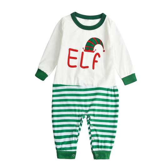 Green and white Christmas elf pajama set with a long-sleeve top and striped pants for parent-child matching. - Image 11