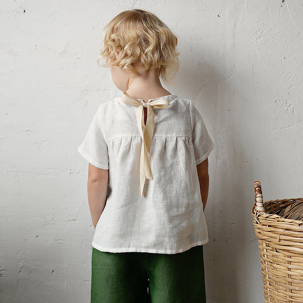 Playera Infantil de Algodón y Lino Estilo Mori - Manga Corta Verano