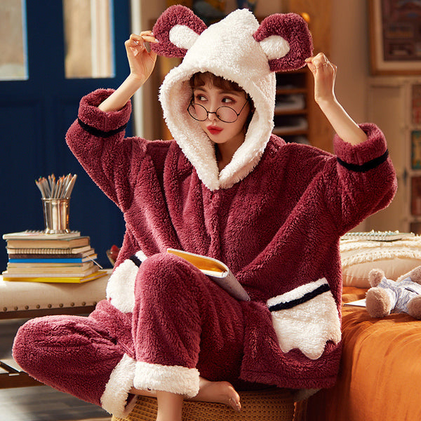 Pijama Térmico de Forro Polar Grueso para Mujer - Conjunto Invierno Coral