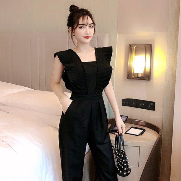 Jumpsuit Elegante de Cintura Alta con Volantes y Piernas Anchas