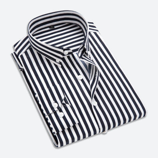 Camisa Manga Larga Slim Fit Estampada a Rayas para Hombre - Estilo Coreano - Image 11