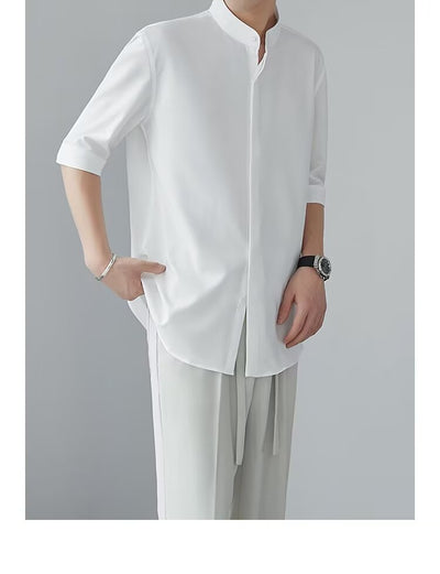 Camisa Cuello Mao Manga Corta Estilo Chino - Image 15