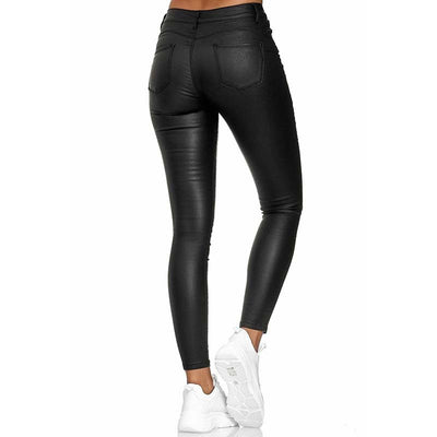 Pantalones Casuales de PU Color Puro - Image 12
