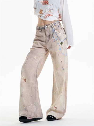 Pantalones Rectos Anchos Vintage con Estampado de Cadena para Mujer - Image 14