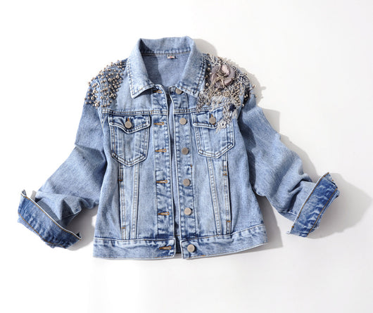 Chaqueta de Mezclilla con Flores Bordadas de Manga Larga - Image 14
