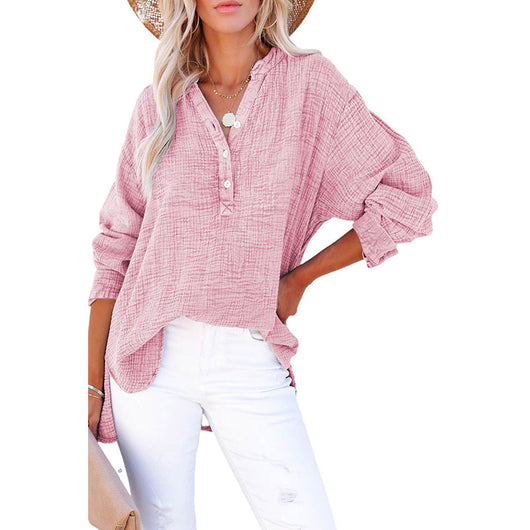 Blusa Suelta de Manga Larga con Cuello y Botones Decorativos - Otoño - Image 5