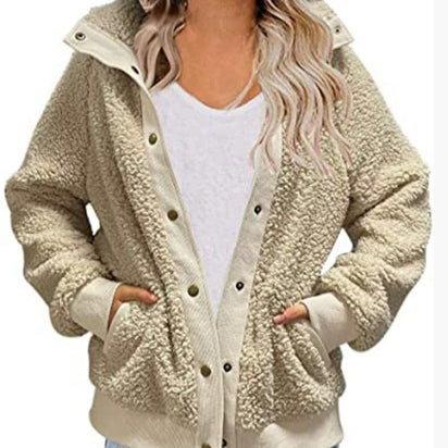 Cardigan de Polar Grueso con Bolsillos para Mujer - Abrigo Cálido de Color Puro - Image 9