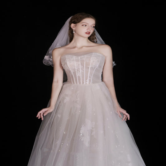 Vestido de Novia Blanco Elegante Escote Tubo con Tela Ligera - Image 2