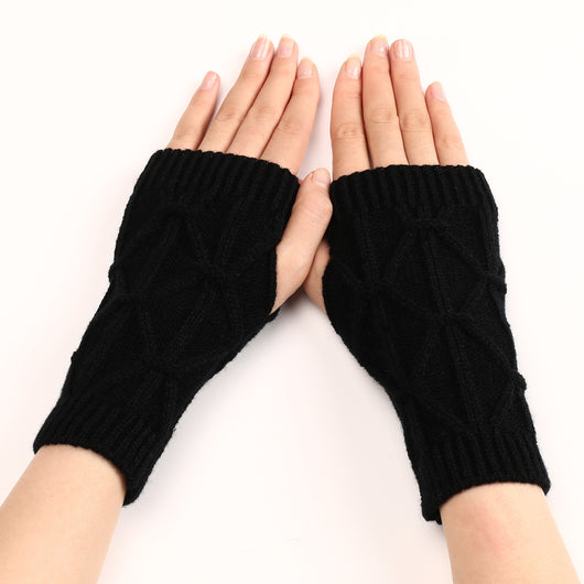Guantes de Lana Tejida sin Dedos con Diseño Rombo para Abrigar - Image 6