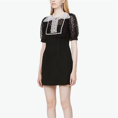 Vestido Slim con Encaje de Malla y Manga Abullonada Brillante - Image 8