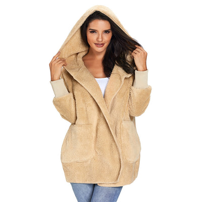 Chamarra Casual de Mujer con Capucha, Forro de Felpa Cálido y Color Sólido - Image 6