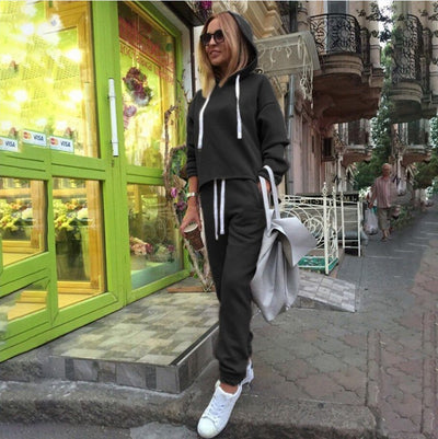 Conjunto Deportivo Mujer Sudadera Irregular con Capucha Dos Piezas