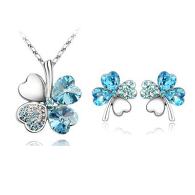 Conjunto de Collar y Aretes de Cristal Trébol de Cuatro Hojas - Image 7