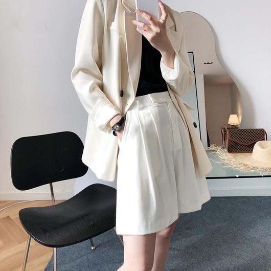 Shorts de Traje Blanco de Talle Alto y Pierna Ancha para Mujer - Image 10