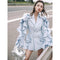 Blazer Azul Onda con Volantes en las Mangas - Diseño Francés Moderno