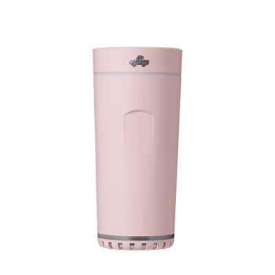 Gray cylindrical USB aromatherapy humidifier with a silver band and car icon on top, designed for car use. - Image 6