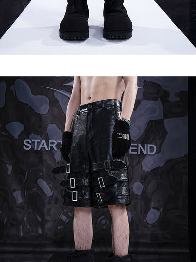 Pantalones Cortos de Cuero PU con Detalle de Anillo - Estilo Casual - Image 12