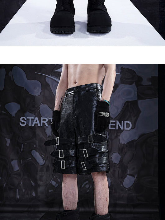 Pantalones Cortos de Cuero PU con Detalle de Anillo - Estilo Casual - Image 12