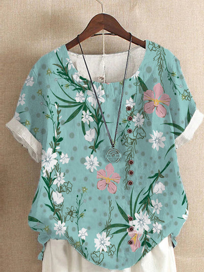 Camiseta Suelta de Manga Corta con Estampado Retro para Mujer - Image 11