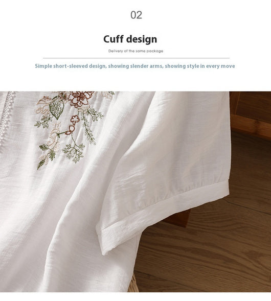 Blusa Suelta de Algodón y Lino con Escote V y Manga Corta para Mujer - Image 30
