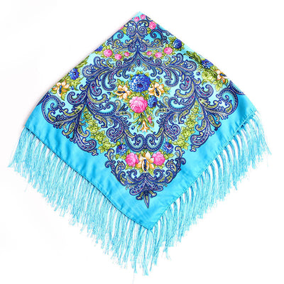 Pañuelo Cuadrado de Algodón y Lino con Flecos Estampado - Image 11