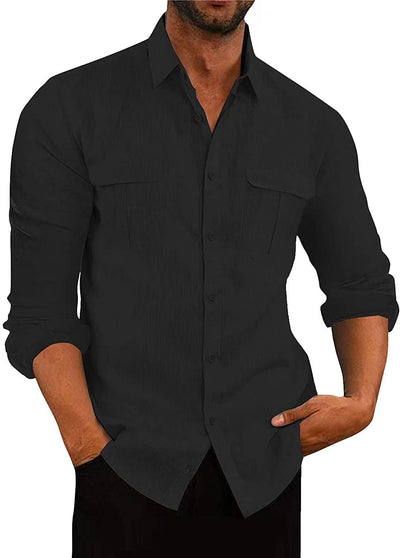 Camisa Hombre Algodón Lino con Bolsillos Dobles Estilo Europeo - Image 12