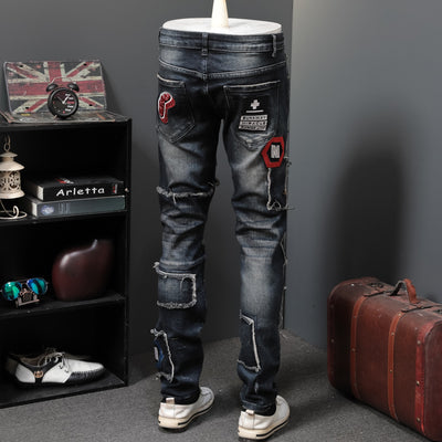 Jeans Rotos con Parches Bordados para Hombre - Image 9