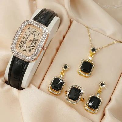 Juego de 4 Piezas: Reloj de Cuarzo Elegante con Cinturón de Diamantes para Mujer - Image 14
