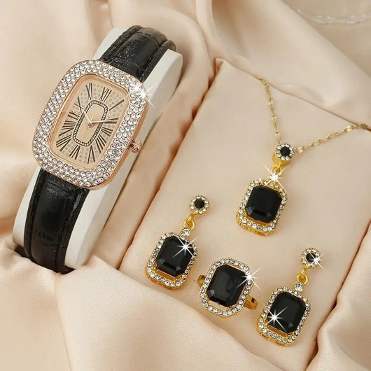 Juego de 4 Piezas: Reloj de Cuarzo Elegante con Cinturón de Diamantes para Mujer - Image 14