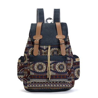 Mochila Escolar Étnica Denim con Cordón y Gran Capacidad - Image 6