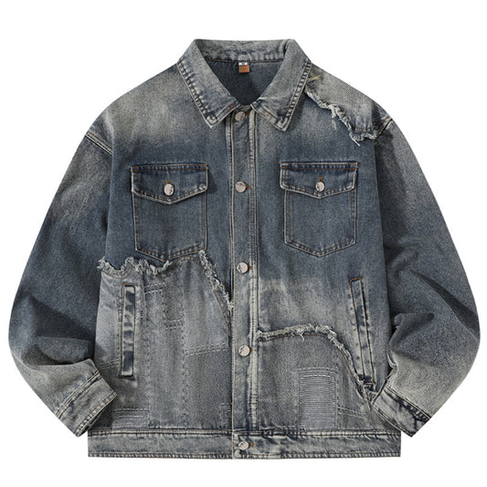 Chaqueta Denim Vintage Destruida Estilo Retro Americano - Image 2