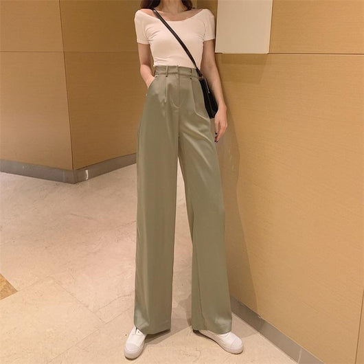 Pantalón Casual de Talle Alto con Drapeado en Satén - Elegancia Primaveral - Image 10
