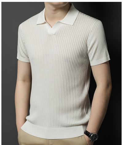 Camiseta de Seda Mulberry para Hombre - Cuello Solapa Manga Corta Lujo Casual - Image 15
