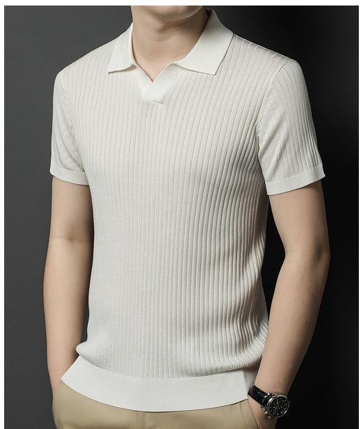 Camiseta de Seda Mulberry para Hombre - Cuello Solapa Manga Corta Lujo Casual - Image 15