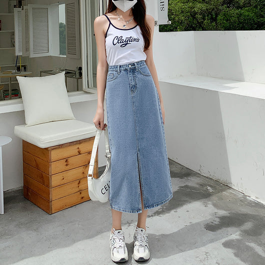 Falda Denim Cintura Alta con Abertura - Image 5