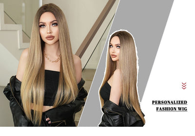 Peluca Larga Degradado Dorado Fibra Sintética Premium Cabello Liso Natural - Image 17