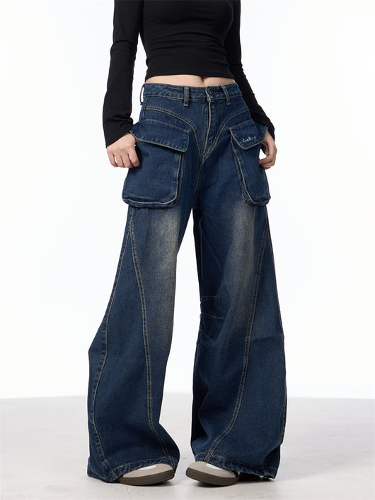 Pantalones Vaqueros Anchos de Cintura Alta con Bolsillos Funcionales - Image 22