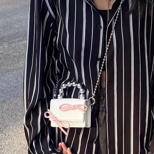 Bolso de Mano Mini con Cadena y Moño Texturizado