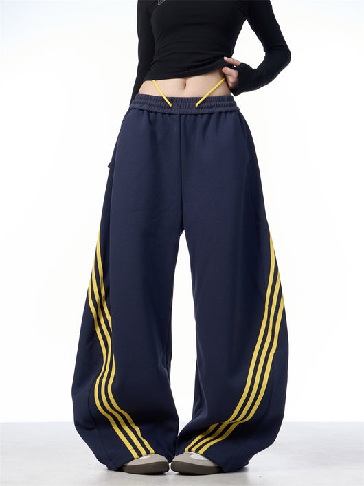 Pantalones Casuales Anchos a Rayas con Cordones - Image 26