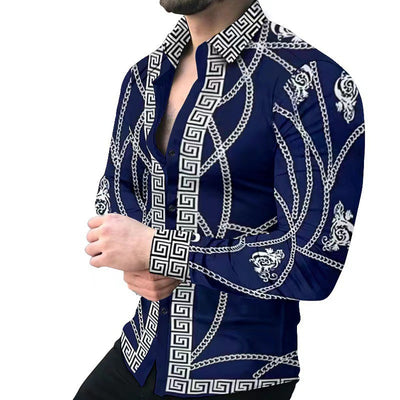 Camisa Casual de Manga Larga con Impresión Digital 3D para Hombre - Image 32