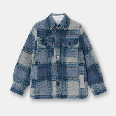 Abrigo de Lana a Cuadros Unisex con Cuello de Camisa - Diseño Holgado y Versátil - Image 11