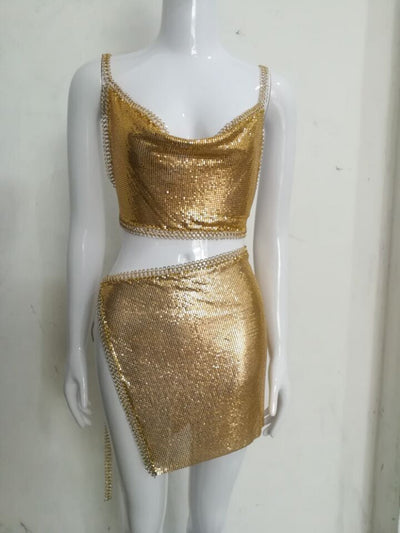 Vestido Tubo Brillante con Cadena de Plata para Mujer - Image 4