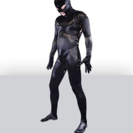 Traje Integral de Cuero PU Brillante para Hombre - Estilo Europeo y Americano