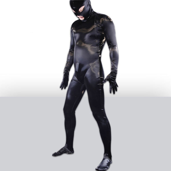 Traje Integral de Cuero PU Brillante para Hombre - Estilo Europeo y Americano