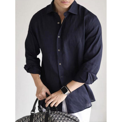 Camisa Casual Business Mezcla Algodón Lino Teñida en Hilo Colores Sólidos - Image 7